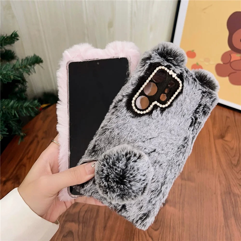 For Samsung Galaxy S26 Ultra Case Plush Cute Bunny Winter Fluffy TPU Phone Cover - White - 6