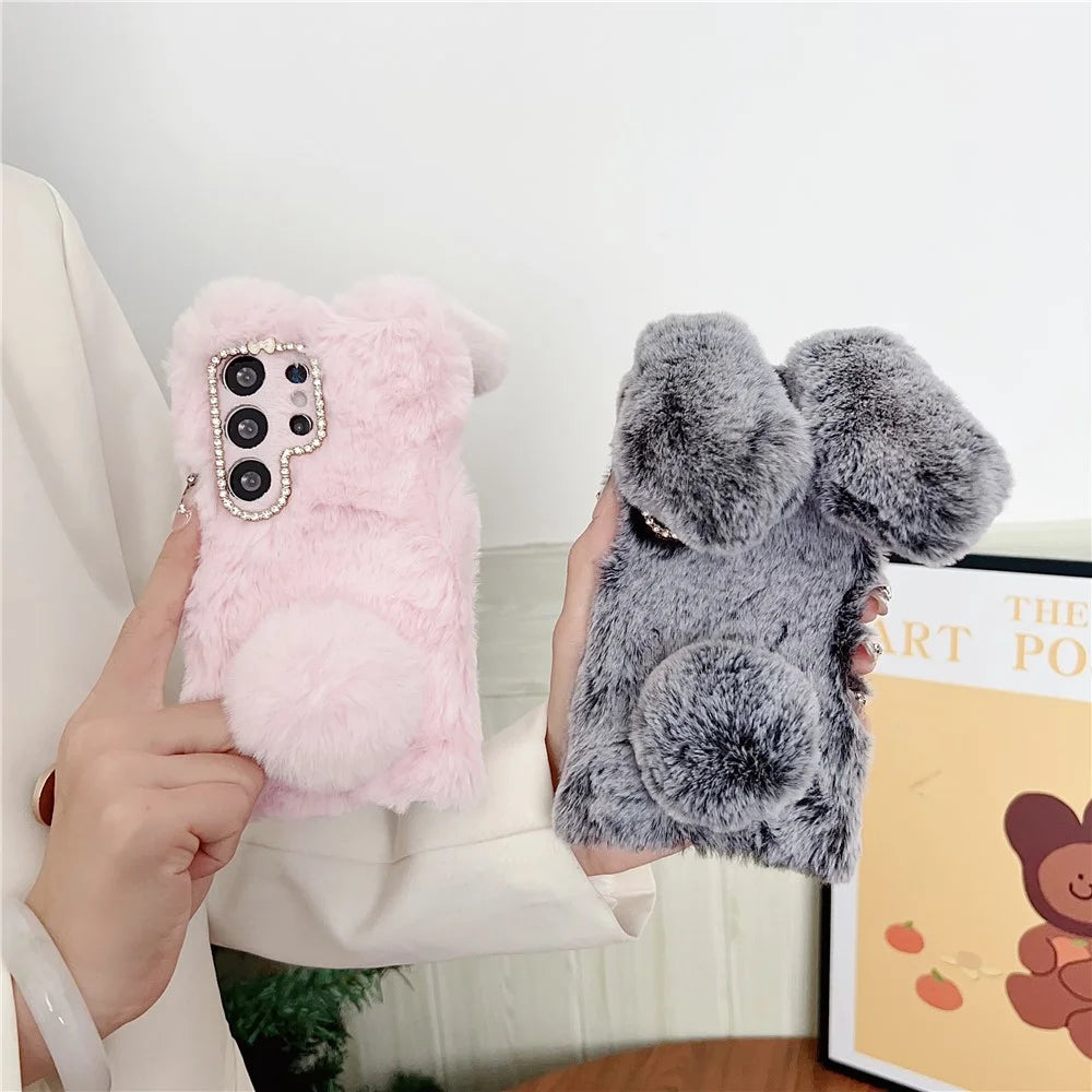 For Samsung Galaxy S26 Ultra Case Plush Cute Bunny Winter Fluffy TPU Phone Cover - White - 7