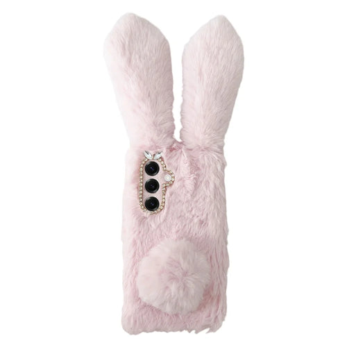 For Samsung Galaxy S26 Case Plush Cute Bunny Winter Fluffy TPU Phone Cover - Pink - 1