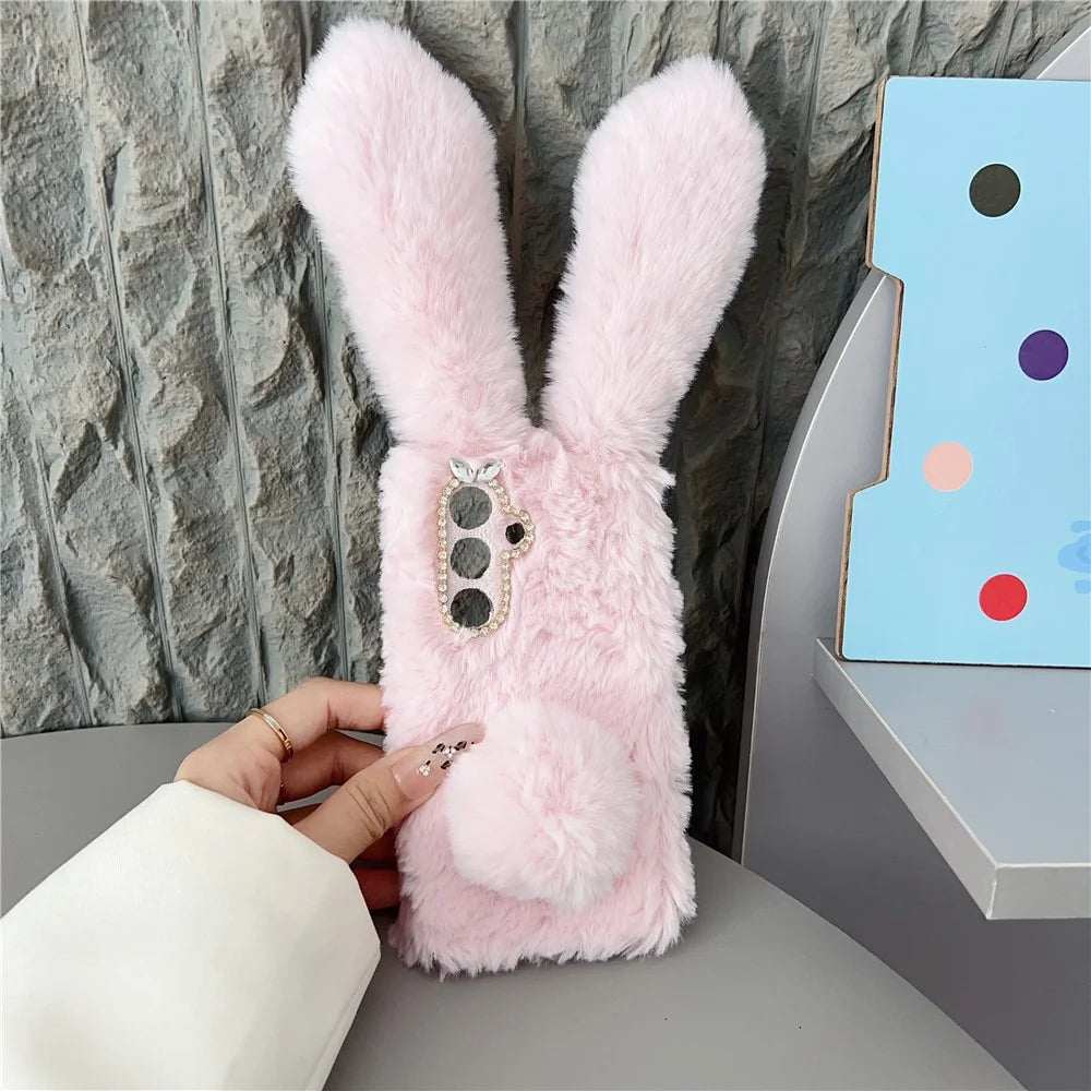 For Samsung Galaxy S26 Case Plush Cute Bunny Winter Fluffy TPU Phone Cover - Pink - 2