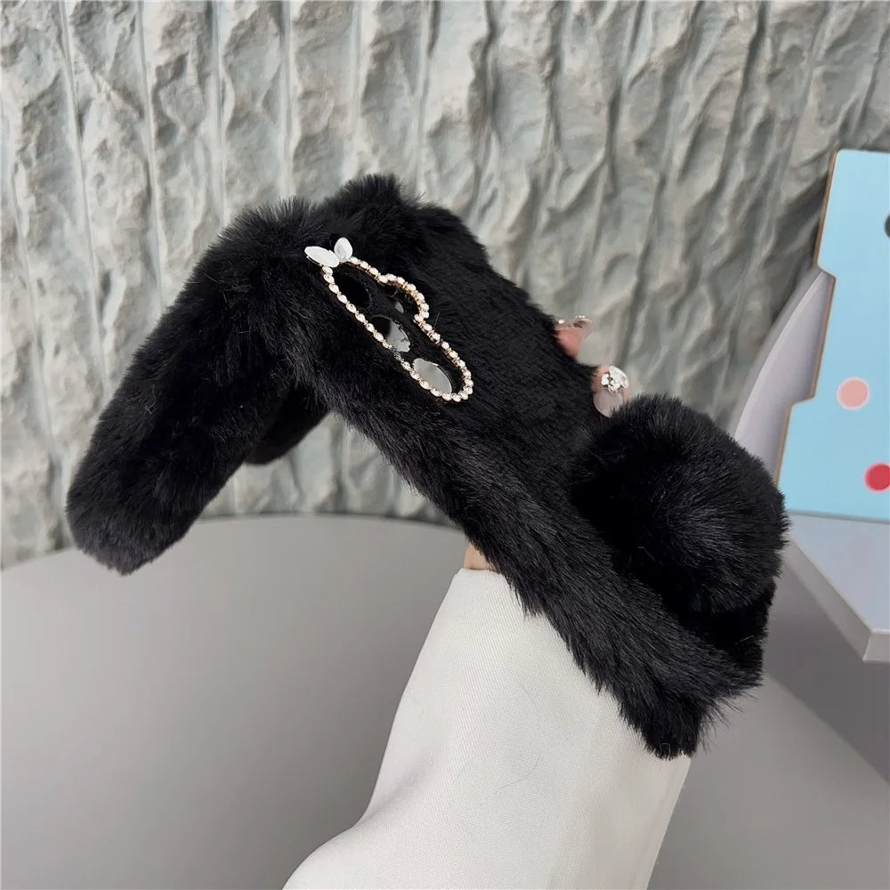 For Samsung Galaxy S26 Case Plush Cute Bunny Winter Fluffy TPU Phone Cover - Pink - 3