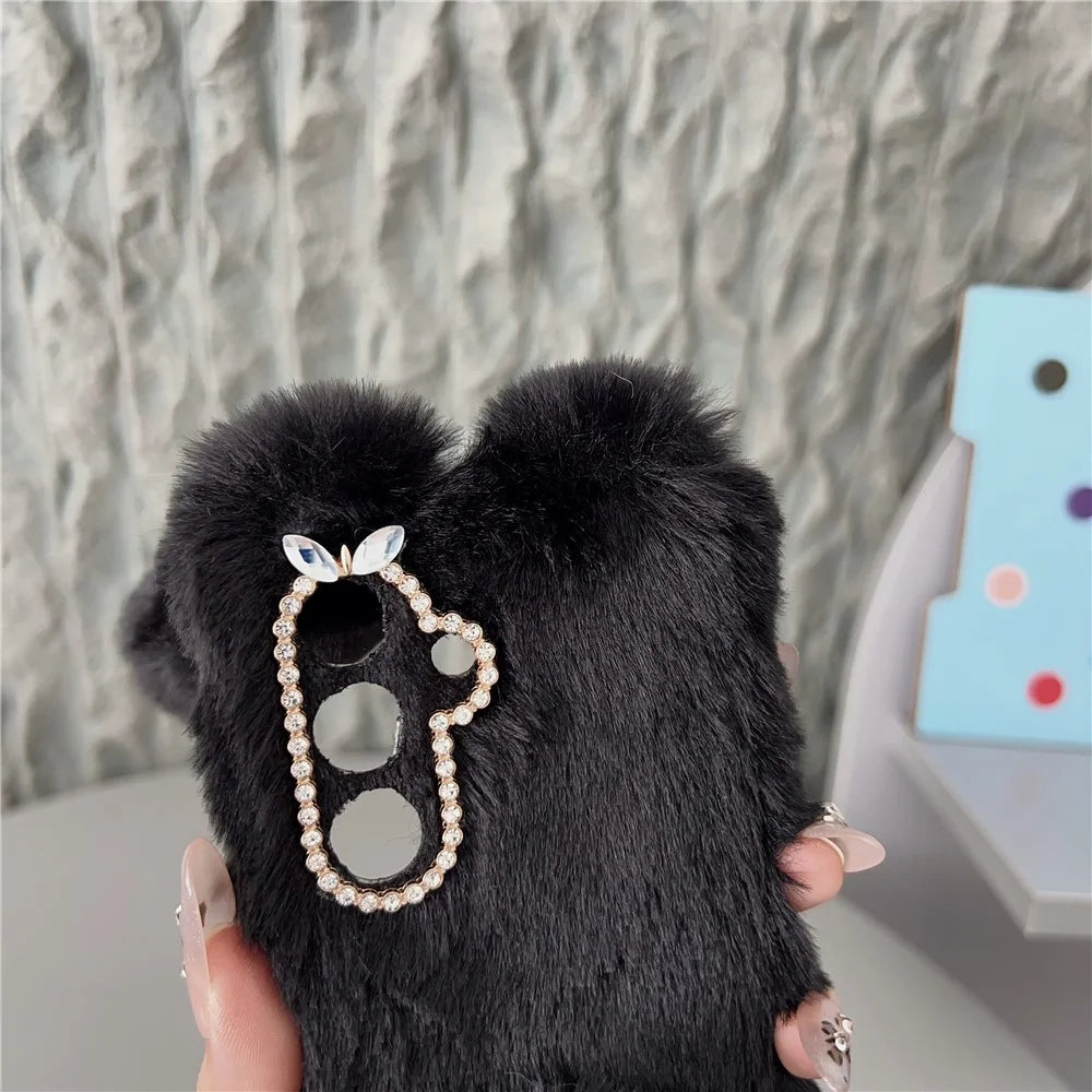 For Samsung Galaxy S26 Case Plush Cute Bunny Winter Fluffy TPU Phone Cover - Pink - 5
