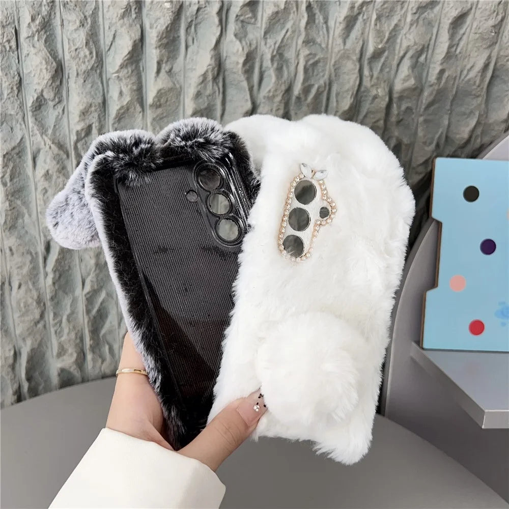 For Samsung Galaxy S26 Case Plush Cute Bunny Winter Fluffy TPU Phone Cover - Pink - 6
