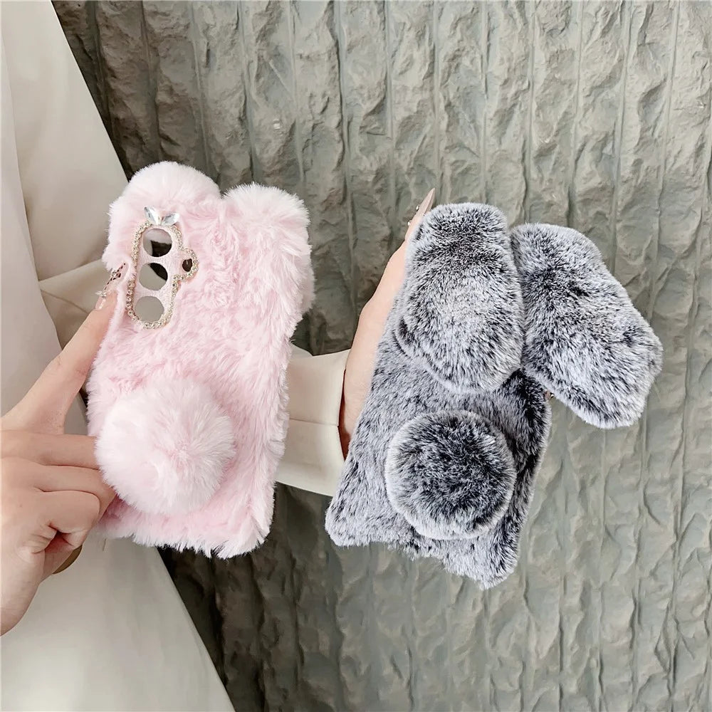 For Samsung Galaxy S26 Case Plush Cute Bunny Winter Fluffy TPU Phone Cover - Pink - 7