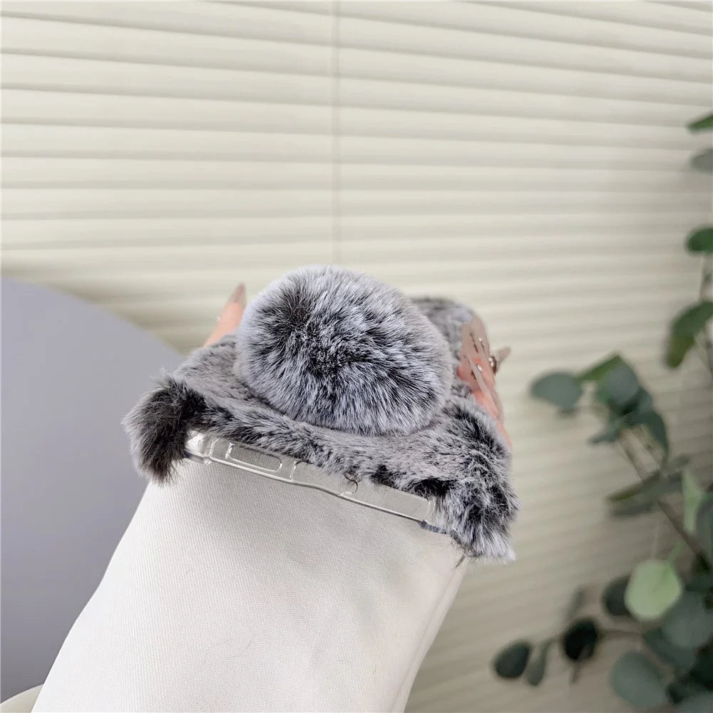 For Samsung Galaxy S26 Case Plush Cute Bunny Winter Fluffy TPU Phone Cover - Black - 4