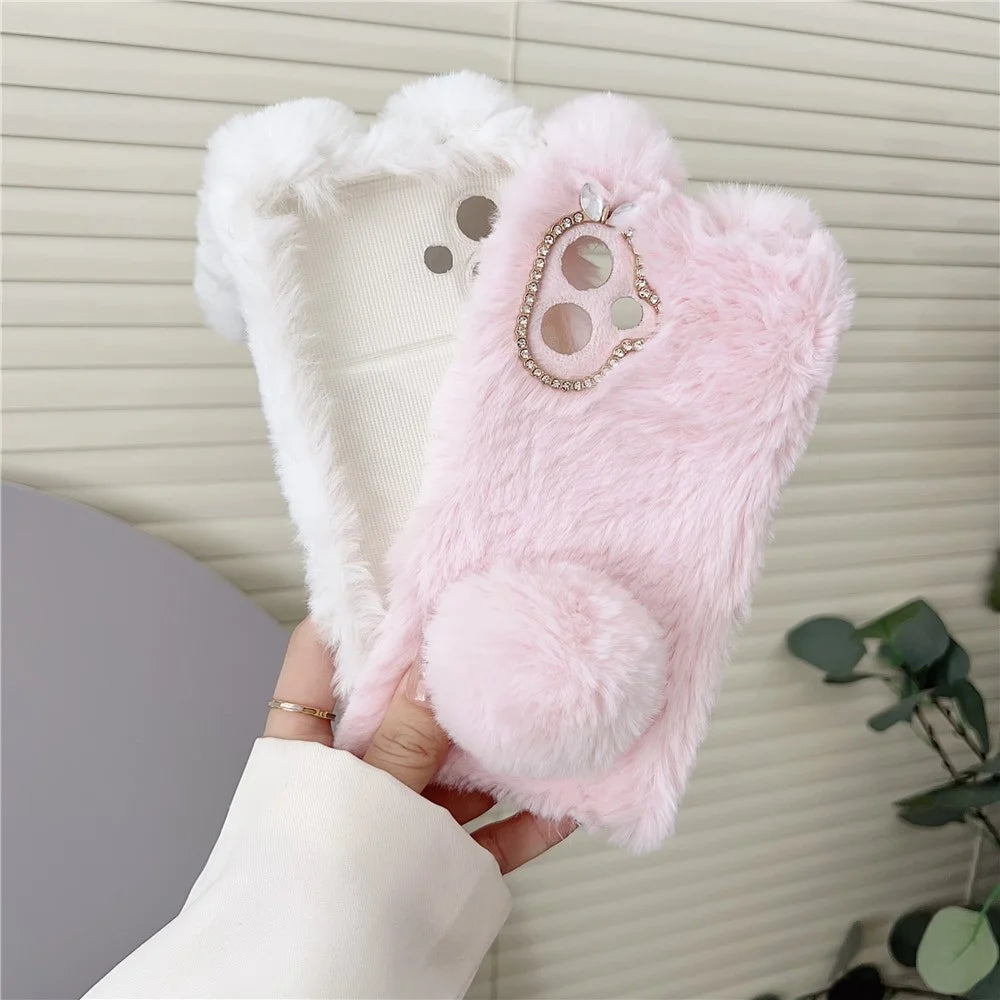 For Samsung Galaxy S26 Case Plush Cute Bunny Winter Fluffy TPU Phone Cover - Black - 6