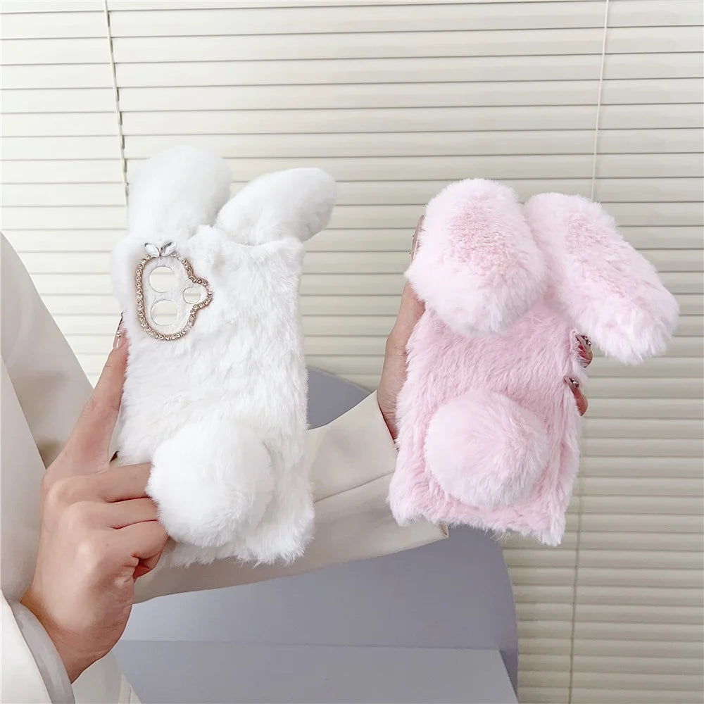 For Samsung Galaxy S26 Case Plush Cute Bunny Winter Fluffy TPU Phone Cover - Black - 7