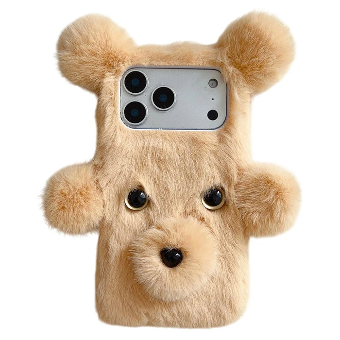 For iPhone 17 Pro Case 3D Bear Faux Fur Fluffy Inner TPU Phone Cover - Yellow - 1