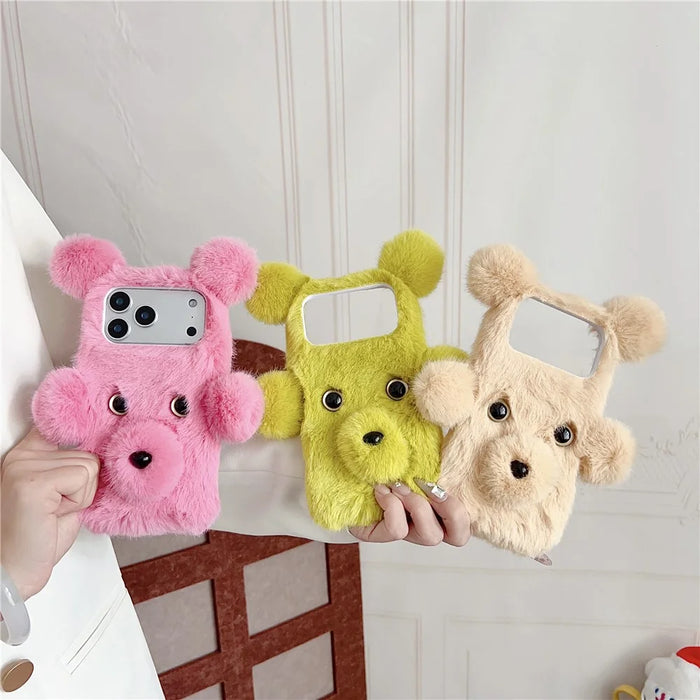 For iPhone 17 Pro Max Case 3D Bear Faux Fur Fluffy Inner TPU Phone Cover - Yellow - 6