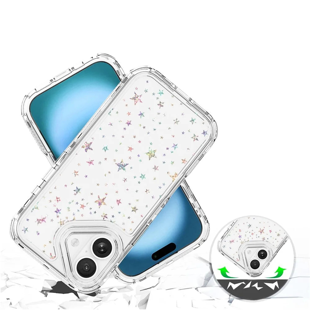 For iPhone 17 Case Clear Acrylic TPU Hybrid Phone Cover with Laser-printed Film - Stars - 4