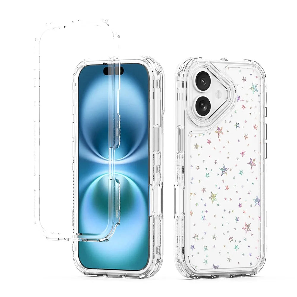 For iPhone 17 Case Clear Acrylic TPU Hybrid Phone Cover with Laser-printed Film - Stars - 6