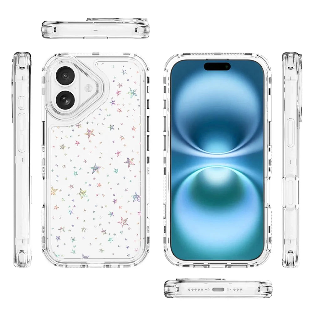 For iPhone 17 Case Clear Acrylic TPU Hybrid Phone Cover with Laser-printed Film - Stars - 7