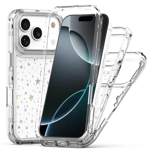 For iPhone 18 Pro / 17 Pro Case Clear Acrylic TPU Hybrid Phone Cover with Laser-printed Film - Stars - 1