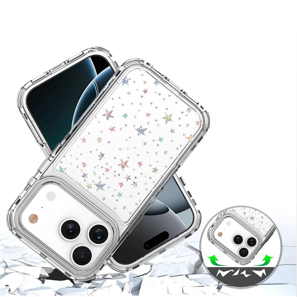 For iPhone 18 Pro / 17 Pro Case Clear Acrylic TPU Hybrid Phone Cover with Laser-printed Film - Stars - 4