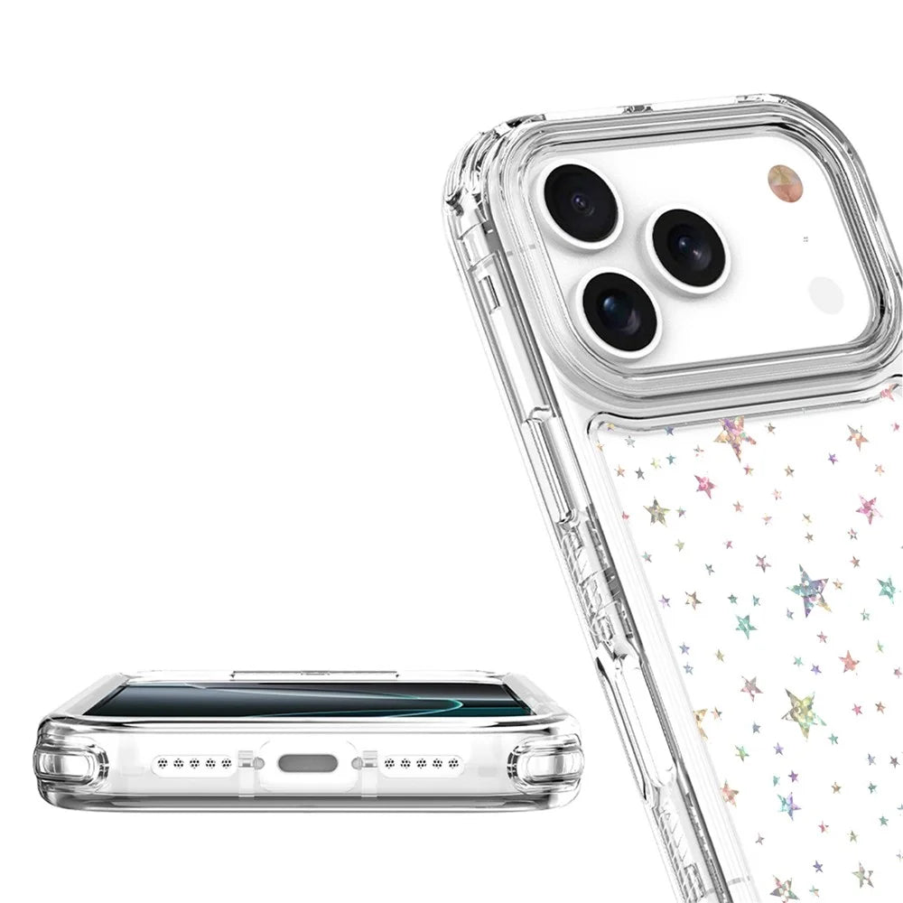 For iPhone 18 Pro / 17 Pro Case Clear Acrylic TPU Hybrid Phone Cover with Laser-printed Film - Stars - 5