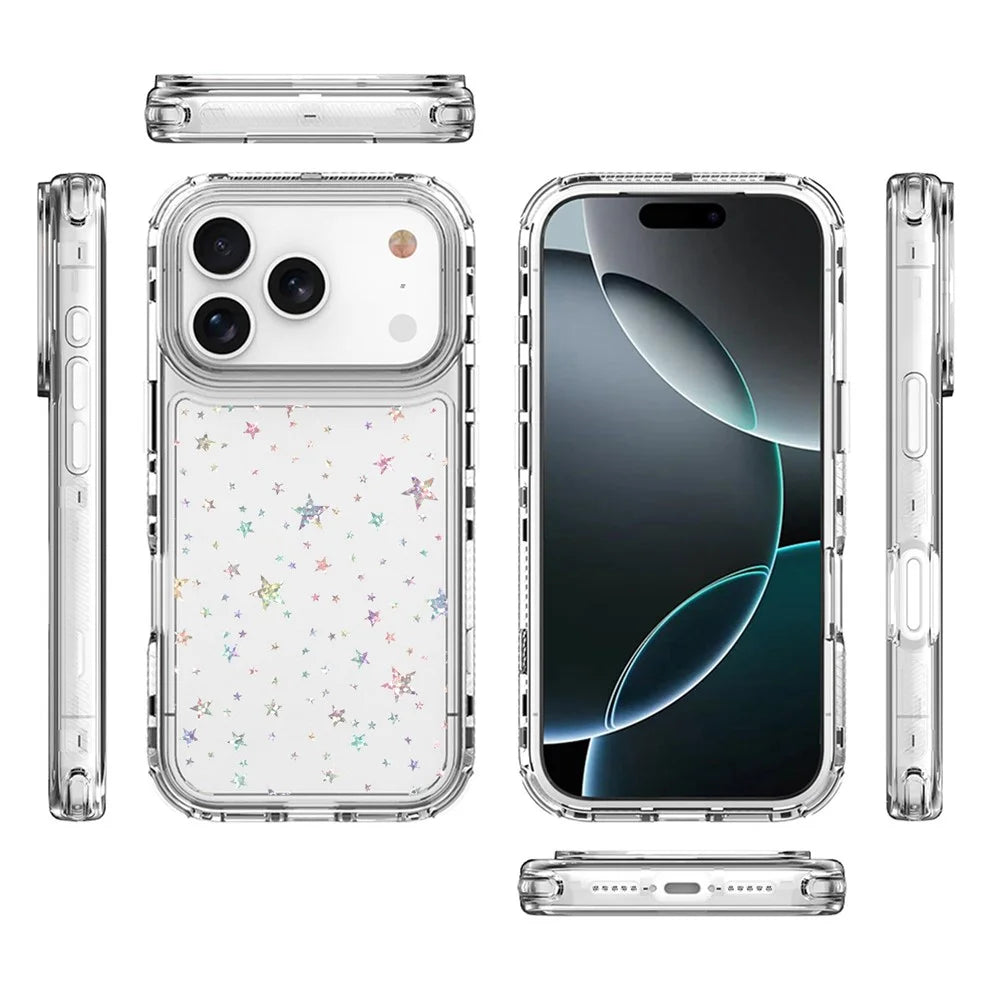For iPhone 18 Pro / 17 Pro Case Clear Acrylic TPU Hybrid Phone Cover with Laser-printed Film - Stars - 7