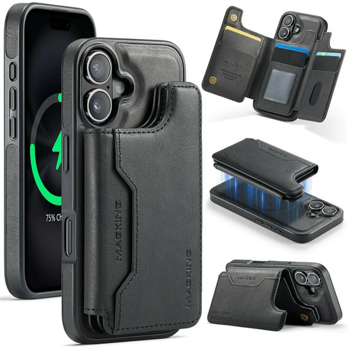 MAGKING K3 Series For iPhone 17 Case Compatible with MagSafe Wallet PC + TPU + PU Phone Cover - Black - 1