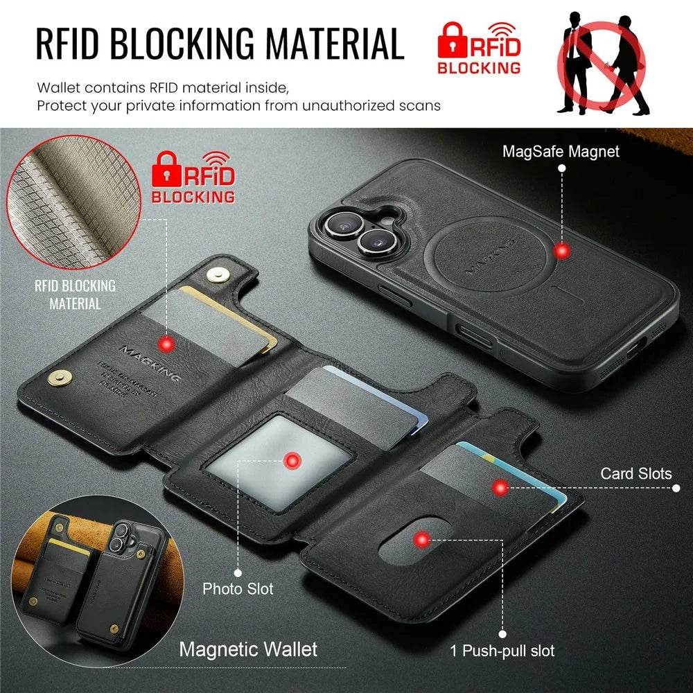MAGKING K3 Series For iPhone 17 Case Compatible with MagSafe Wallet PC + TPU + PU Phone Cover - Black - 7