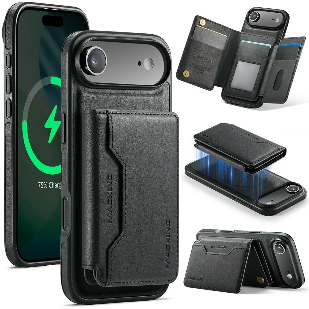 MAGKING K3 Series For iPhone Air Case Compatible with MagSafe Wallet PC + TPU + PU Phone Cover - Black - 1