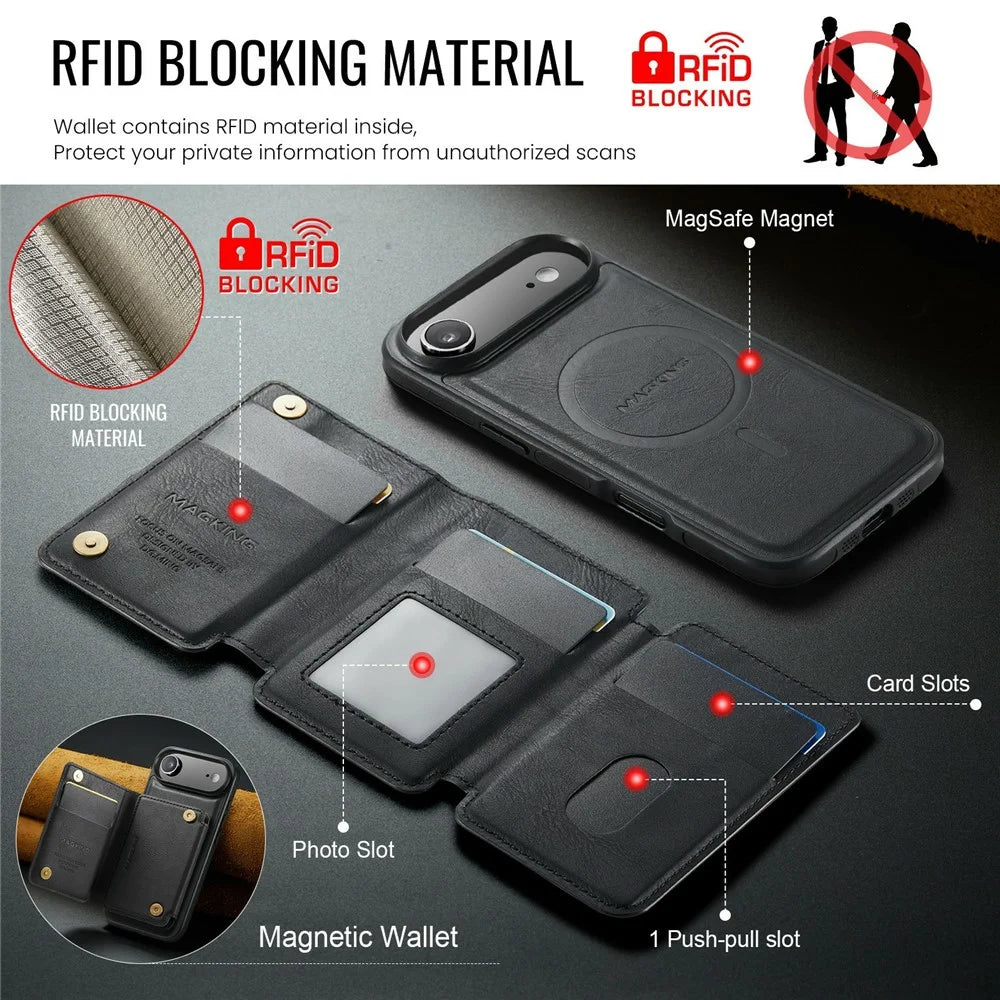 MAGKING K3 Series For iPhone Air Case Compatible with MagSafe Wallet PC + TPU + PU Phone Cover - Black - 7
