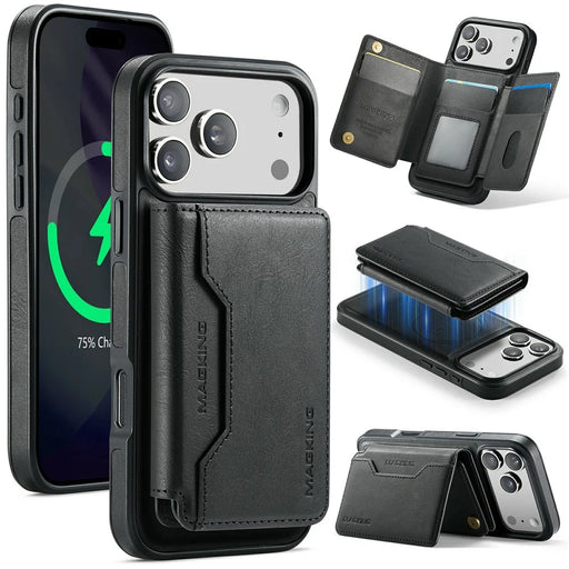 MAGKING K3 Series For iPhone 18 Pro / 17 Pro Case Compatible with MagSafe Wallet PC + TPU + PU Phone Cover - Black - 1