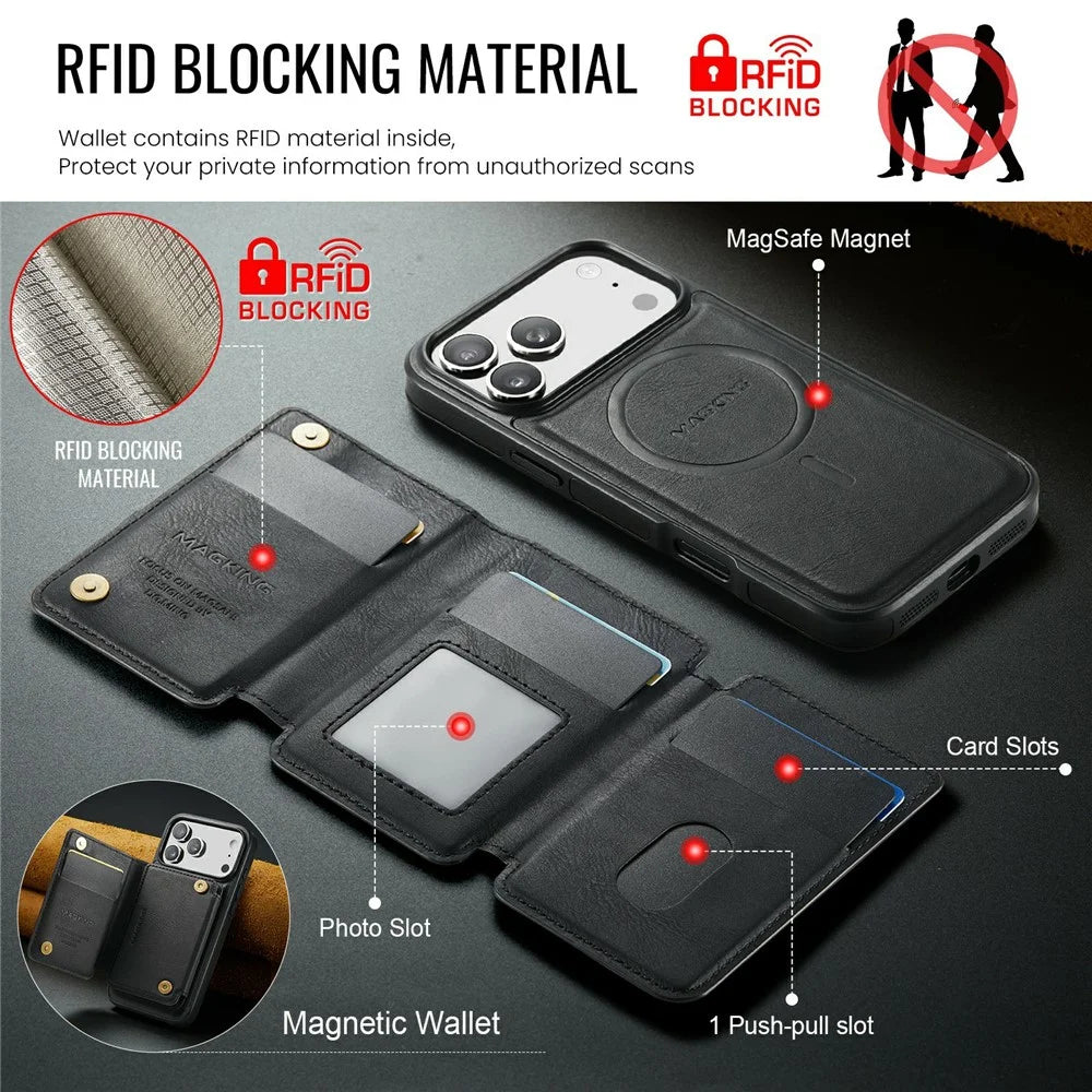 MAGKING K3 Series For iPhone 18 Pro / 17 Pro Case Compatible with MagSafe Wallet PC + TPU + PU Phone Cover - Black - 7