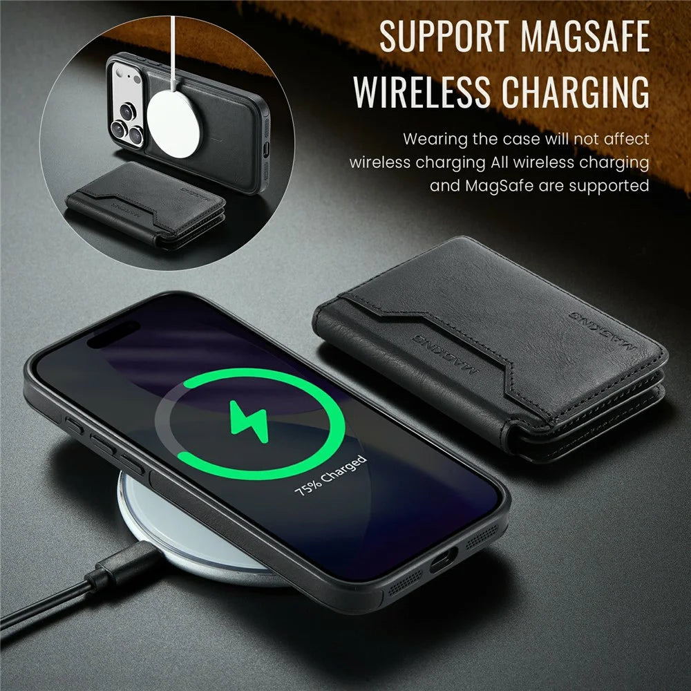 MAGKING K3 Series For iPhone 18 Pro Max / 17 Pro Max Case Compatible with MagSafe Wallet PC + TPU + PU Phone Cover - Black - 6