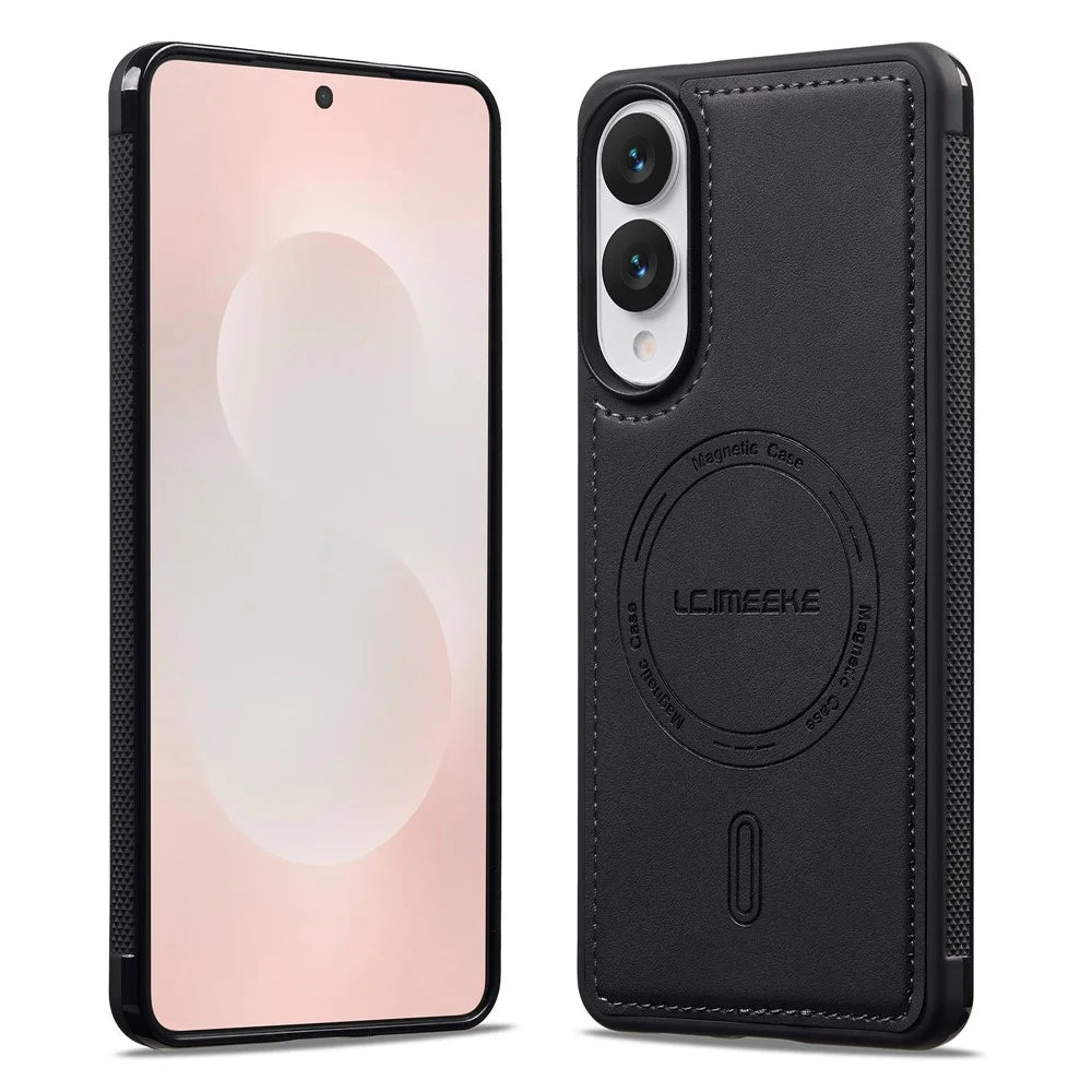 LC.IMEEKE L6 For Samsung Galaxy S25 Edge Case PU Leather Coated PC TPU Phone Cover Magnetic Case - Black - 2