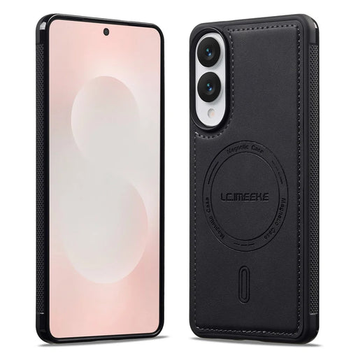 LC.IMEEKE L6 For Samsung Galaxy S25 Edge Case PU Leather Coated PC TPU Phone Cover Magnetic Case - Black - 2