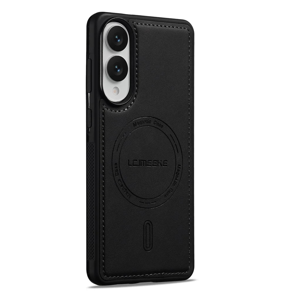 LC.IMEEKE L6 For Samsung Galaxy S25 Edge Case PU Leather Coated PC TPU Phone Cover Magnetic Case - Black - 3