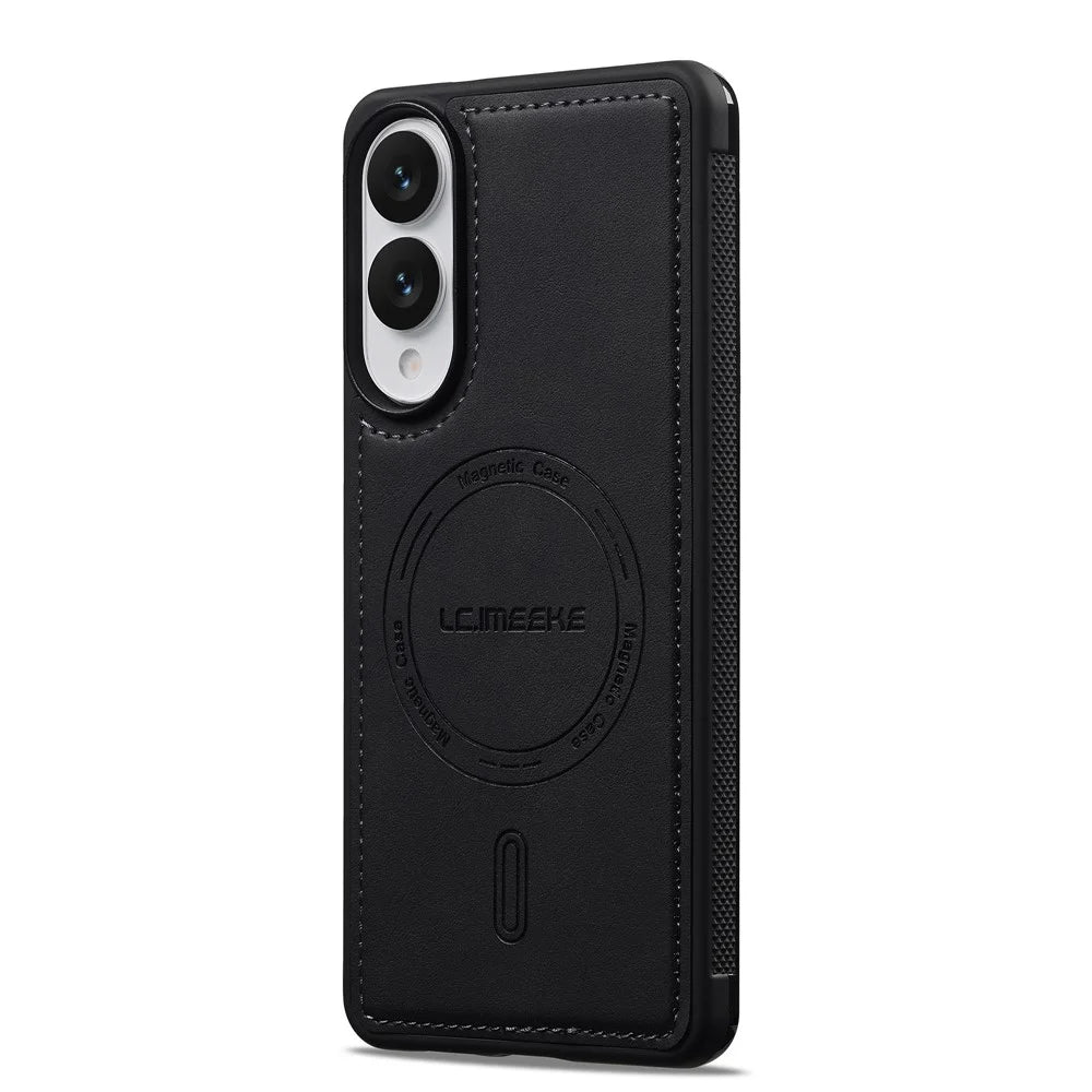 LC.IMEEKE L6 For Samsung Galaxy S25 Edge Case PU Leather Coated PC TPU Phone Cover Magnetic Case - Black - 4
