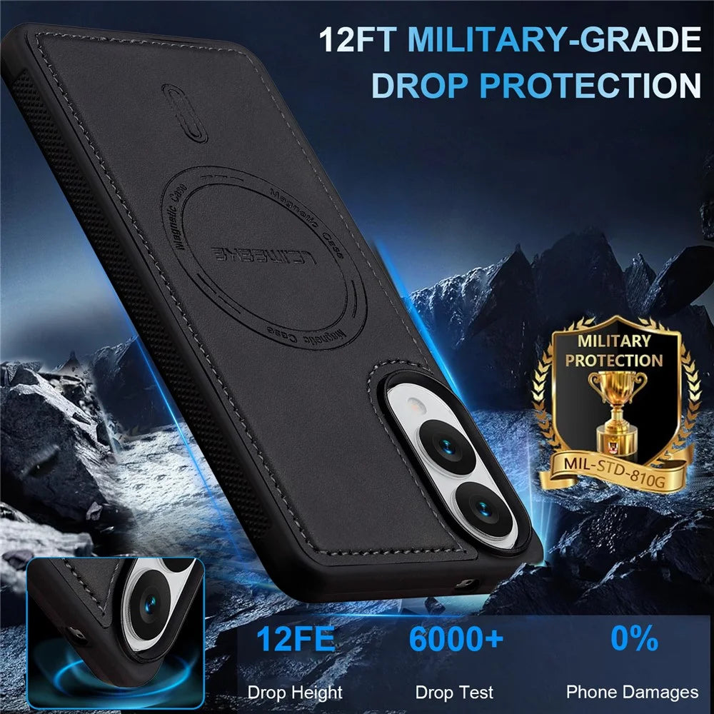 LC.IMEEKE L6 For Samsung Galaxy S25 Edge Case PU Leather Coated PC TPU Phone Cover Magnetic Case - Black - 5