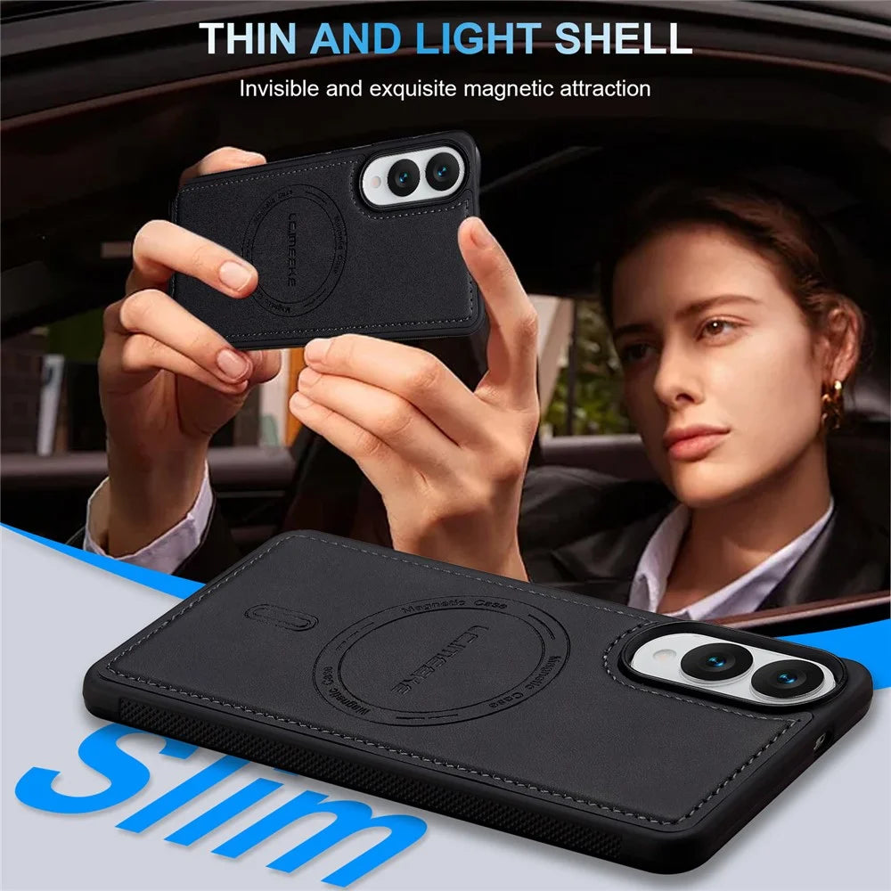 LC.IMEEKE L6 For Samsung Galaxy S25 Edge Case PU Leather Coated PC TPU Phone Cover Magnetic Case - Black - 7
