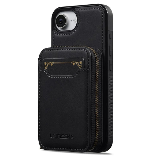 LC.IMEEKE L6 For iPhone 17e / 16e Magnetic Case Detachable Zipper Wallet Leather Coated PC + TPU Phone Cover - Black - 2