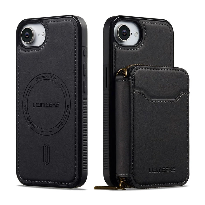 LC.IMEEKE L6 For iPhone 17e / 16e Magnetic Case Detachable Zipper Wallet Leather Coated PC + TPU Phone Cover - Black - 4