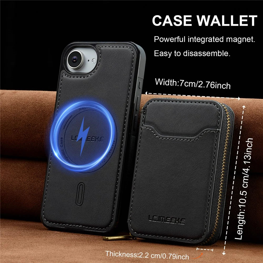 LC.IMEEKE L6 For iPhone 17e / 16e Magnetic Case Detachable Zipper Wallet Leather Coated PC + TPU Phone Cover - Black - 7