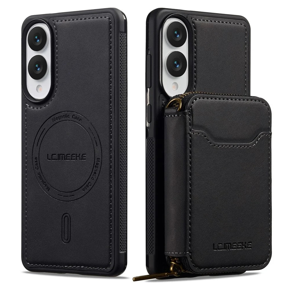 LC.IMEEKE L6 For Samsung Galaxy S25 Edge Magnetic Case Detachable Zipper Wallet Leather Coated PC + TPU Phone Cover - Black - 2