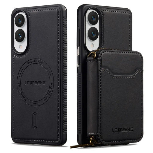 LC.IMEEKE L6 For Samsung Galaxy S25 Edge Magnetic Case Detachable Zipper Wallet Leather Coated PC + TPU Phone Cover - Black - 2