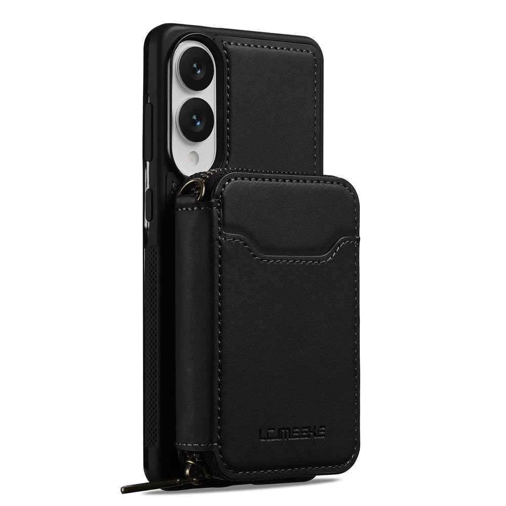LC.IMEEKE L6 For Samsung Galaxy S25 Edge Magnetic Case Detachable Zipper Wallet Leather Coated PC + TPU Phone Cover - Black - 3