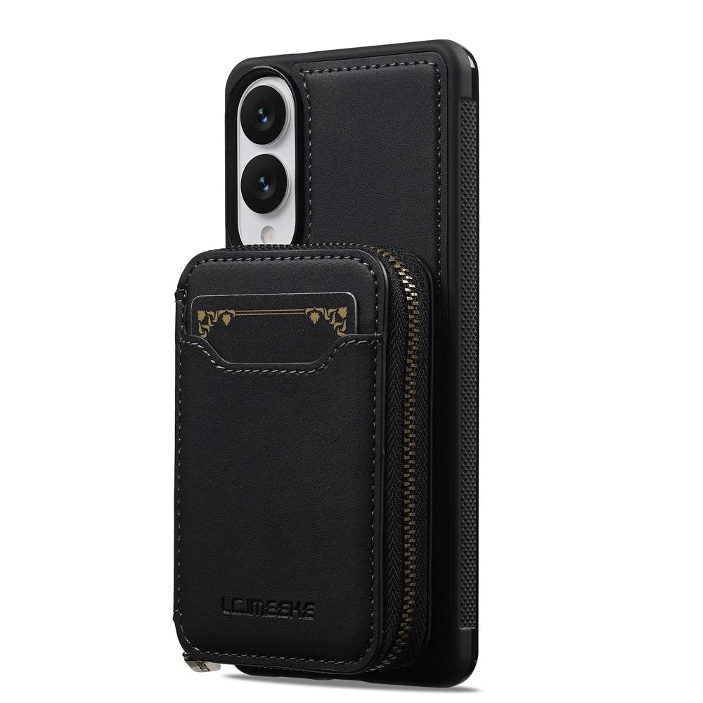 LC.IMEEKE L6 For Samsung Galaxy S25 Edge Magnetic Case Detachable Zipper Wallet Leather Coated PC + TPU Phone Cover - Black - 4