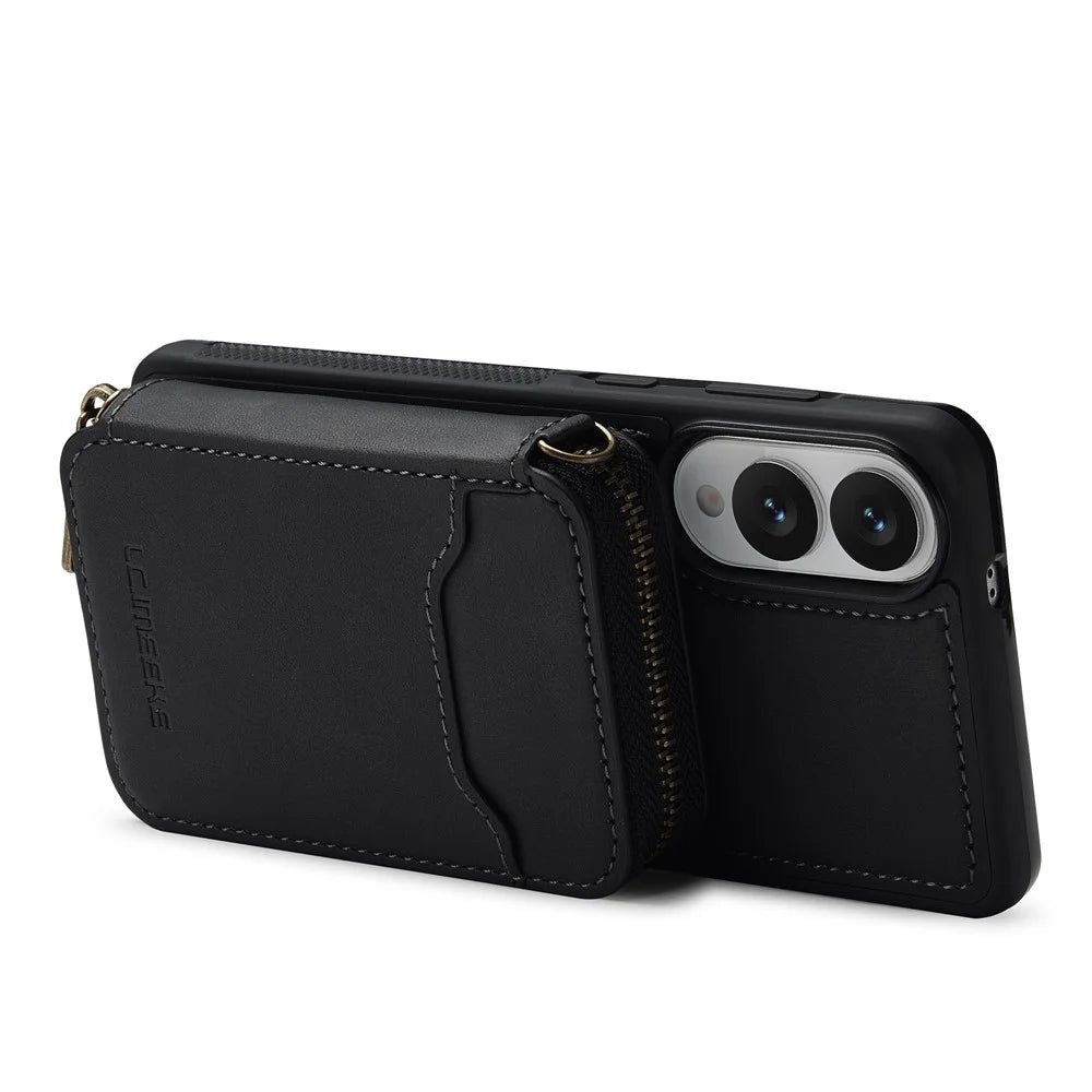 LC.IMEEKE L6 For Samsung Galaxy S25 Edge Magnetic Case Detachable Zipper Wallet Leather Coated PC + TPU Phone Cover - Black - 5