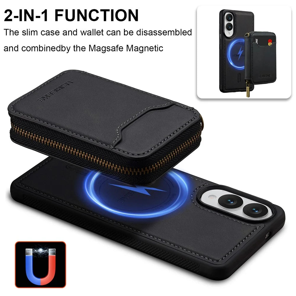 LC.IMEEKE L6 For Samsung Galaxy S25 Edge Magnetic Case Detachable Zipper Wallet Leather Coated PC + TPU Phone Cover - Black - 6