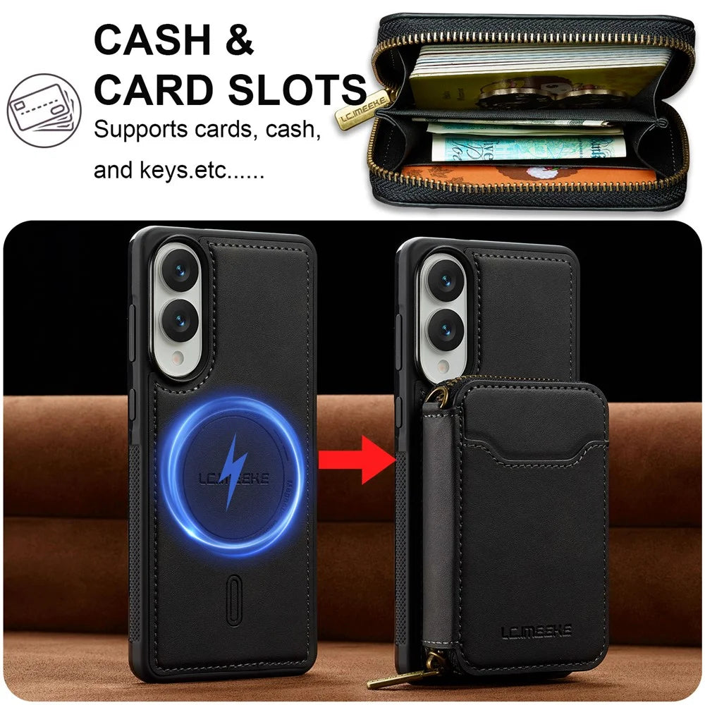 LC.IMEEKE L6 For Samsung Galaxy S25 Edge Magnetic Case Detachable Zipper Wallet Leather Coated PC + TPU Phone Cover - Black - 7