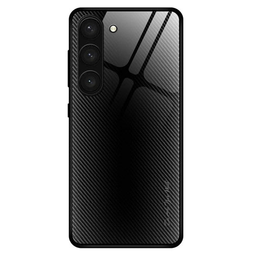 Anti-Scratch Phone Case for Samsung Galaxy S23+ Carbon Fiber Texture Phone Shell Tempered Glass+TPU Phone Cover - Black - 1