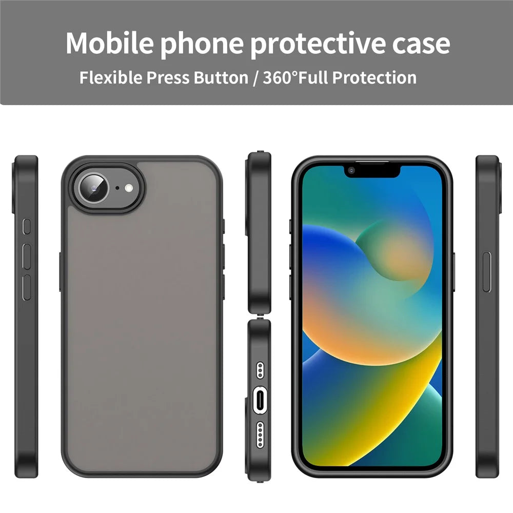 For iPhone 17e / 16e Case Skin Touch Matte Anti Drop TPU PC Phone Back Cover - Black - 2
