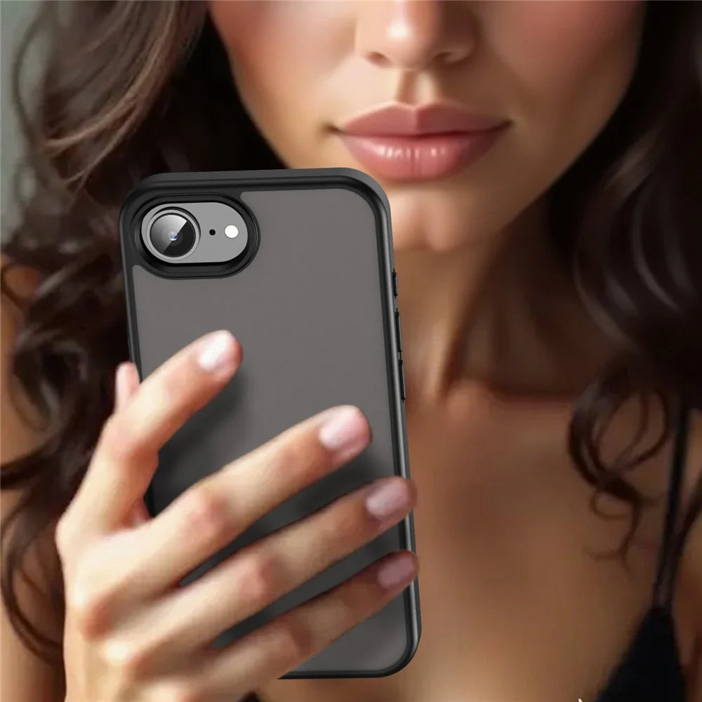 For iPhone 17e / 16e Case Skin Touch Matte Anti Drop TPU PC Phone Back Cover - Black - 6