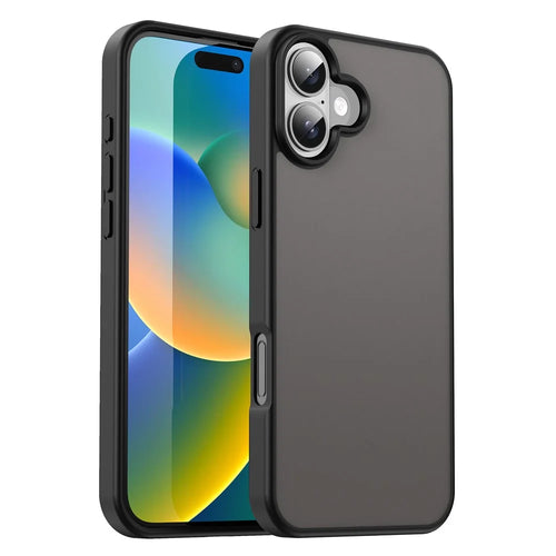 For iPhone 16 Case Skin Touch Matte Anti Drop TPU PC Phone Back Cover - Black - 1