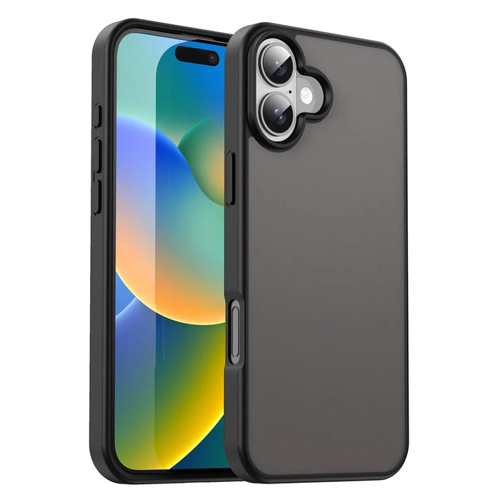 For iPhone 16 Case Skin Touch Matte Anti Drop TPU PC Phone Back Cover - Black - 1