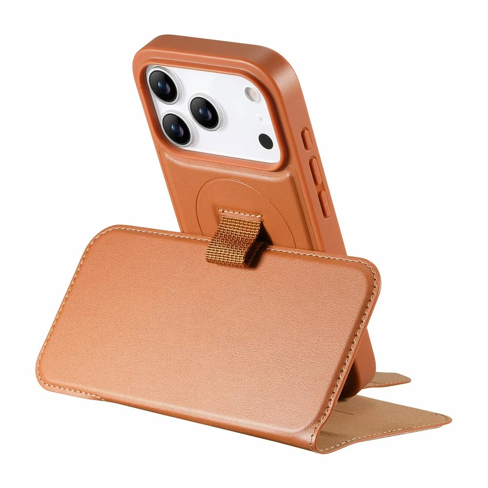 CASENEO For iPhone 18 Pro Max / 17 Pro Max Magnetic Case RFID Blocking Wallet Detachable Leather Phone Cover with Wristband - Brown - 5