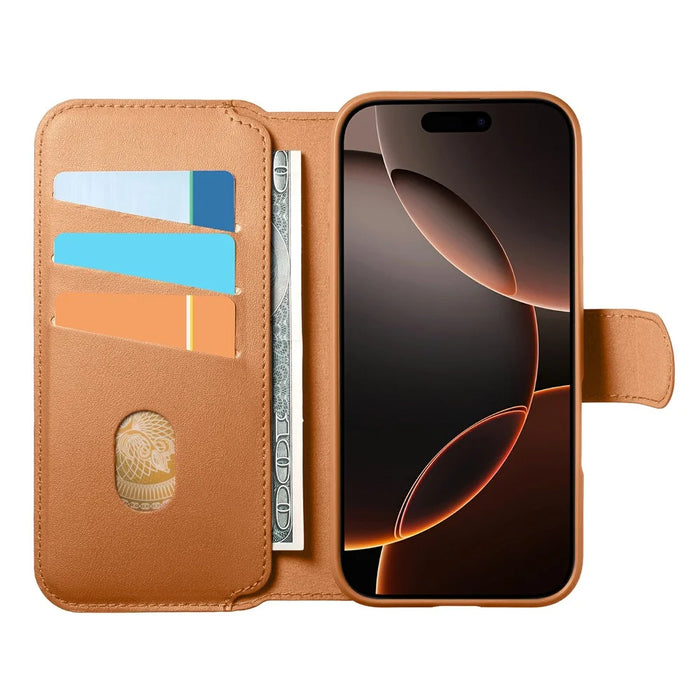CASENEO For iPhone 17 Magnetic Case RFID Blocking Wallet Detachable Leather Phone Cover with Wristband - Brown - 2